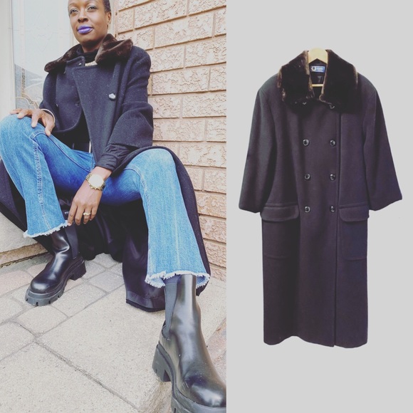 VINTAGE - LONG DOUBLE BREASTED WOOL COAT - Picture 8 of 8